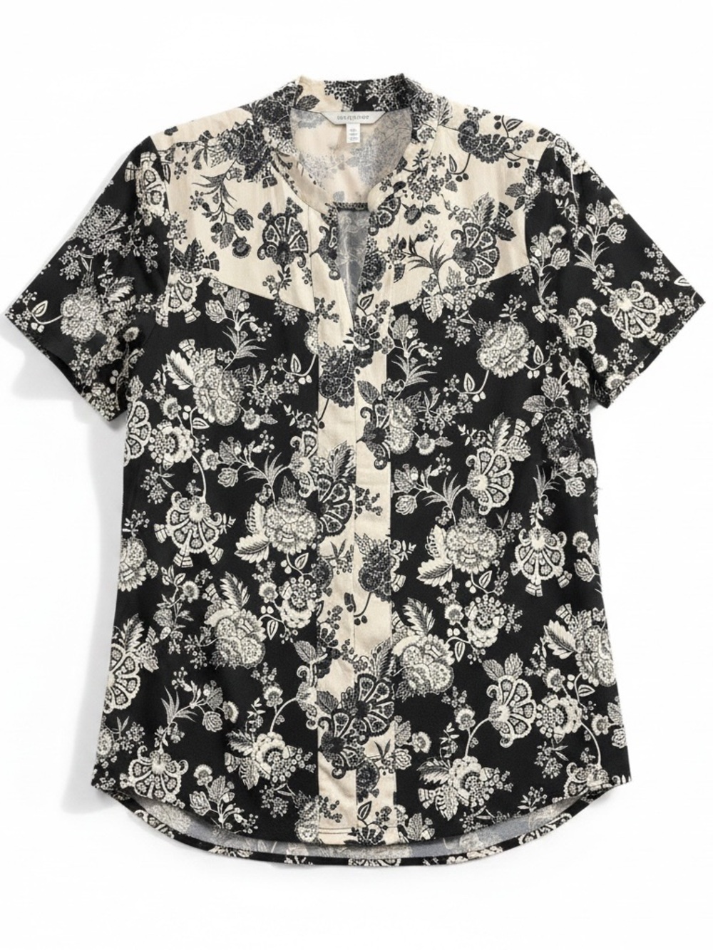 Women's L Black & Cream Floral Top ((L. New))
